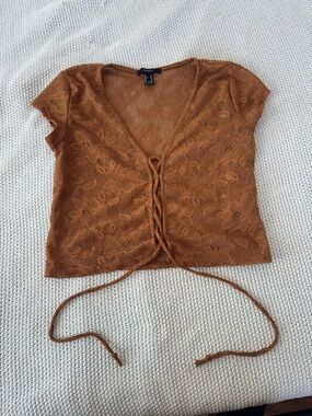 Lace Tie-Front Top - Brown